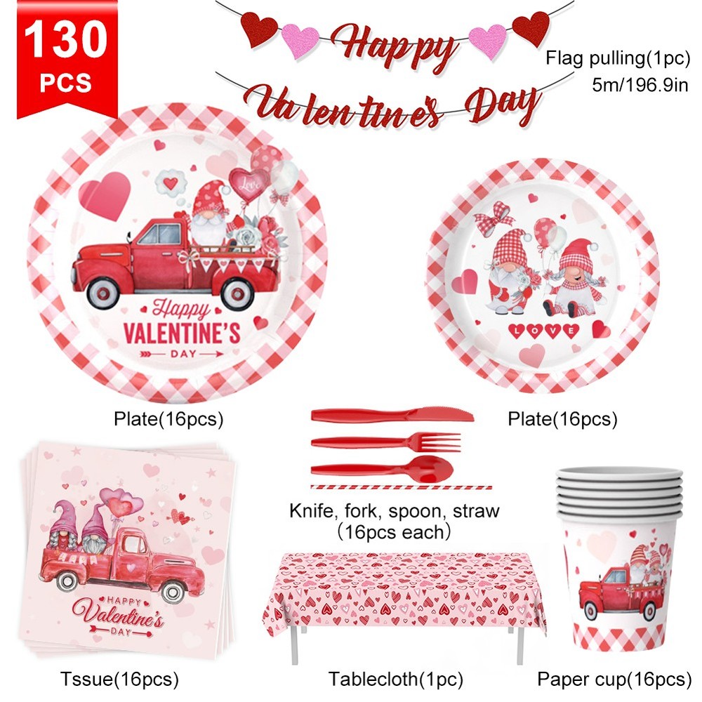 Romantic Valentine’s Day Disposable Party Tableware Set With Heart Theme Design