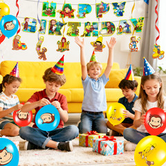 Curious George Birthday Party Decoration Latex Balloon Tablecloth Cupcake Topper
