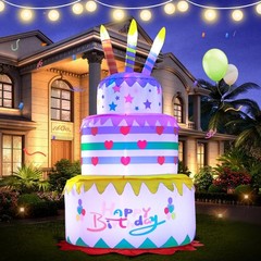 Giant 6FT Birthday Cake Inflatable – Yard Decor with Bright LED Lights