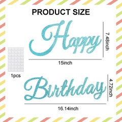 TONIFUL Happy Birthday Sign for Backdrop – Glitter Teal Felt Banner – Include…