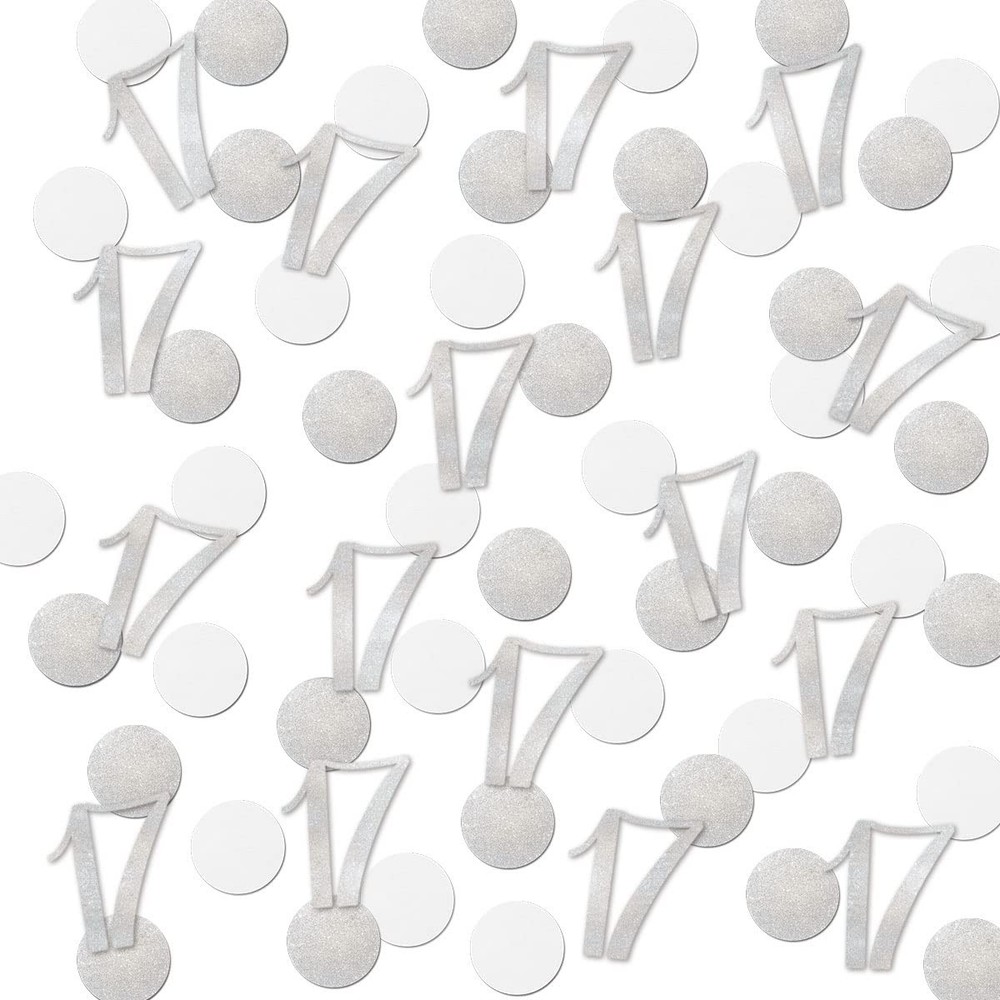 200 PCS Silver Glitter 17 Confetti, 17th Birthday, Number, Table Decoration