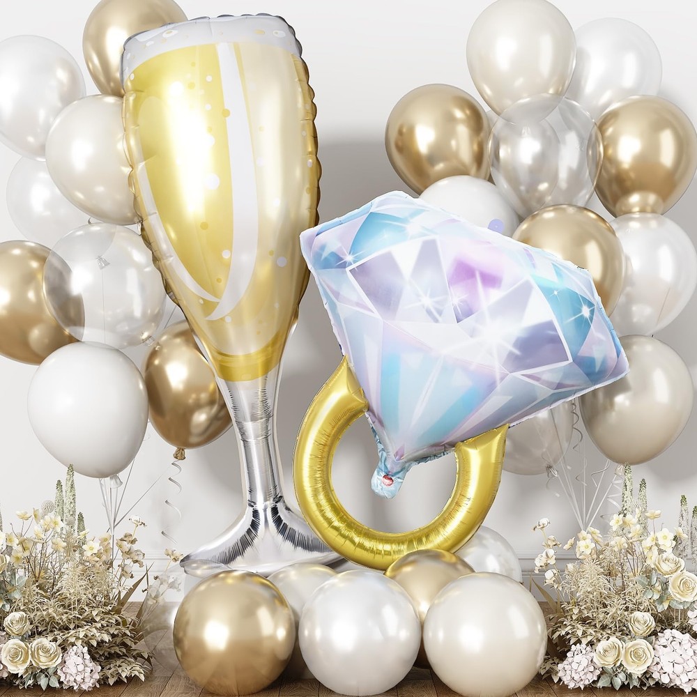 Engagement Party Balloons Set Proposal Decorations Foil Champagne White Gold