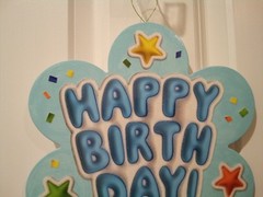 Happy Birthday sign Handcrafted USA thin canvas on cardbrd cut-outs glitter star