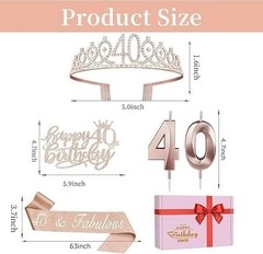 Rose Gold 40th Birthday Tiara, Sash, & Cake Topper – Ultimate Party Essentials