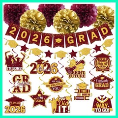 Maroon Graduation Decorations 2026, 2026 Grad Banner and Congrats Grad Hangin…