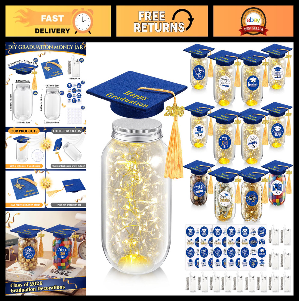 2026 Graduation Table Decorations – 12 Sets Centerpieces with LED Lights, Felt H