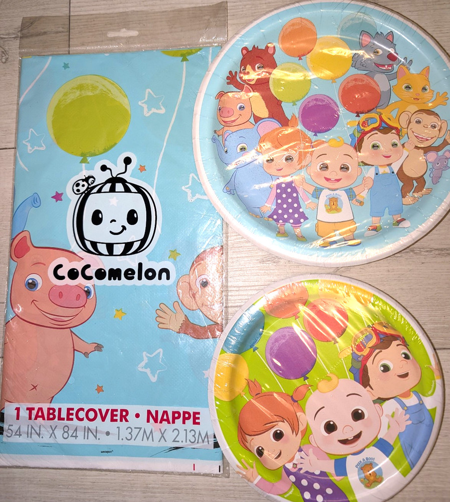 Cocomelon Birthday Party Supplies – Table Cover & Plates LOT NEW