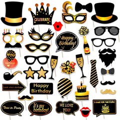 Black and Gold Photo Booth Props (35 Count) for Kids Adults Birthday Party – …