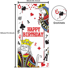 Happy Birthday Banner Backdrop Background Playing Cards Theme Decor for Adults L