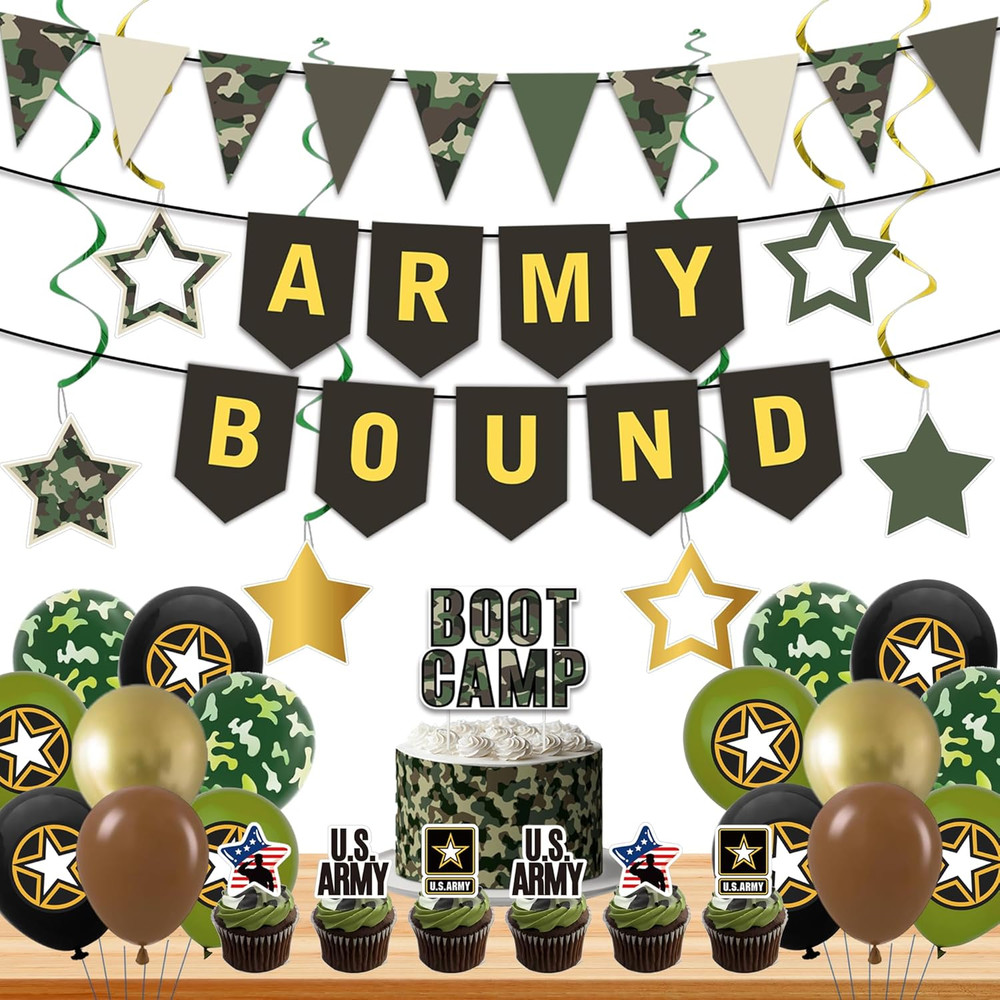 Army Party Decorations, Green Military Themed Birthday Banner, Farewell Party We