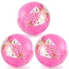 POPLAY 16 Inch Inflatable Beach Balls – 3 Pack Gold Glitter Pool Toys Summer Fun