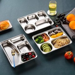 Tebery 3 Pack Stainless Steel Rectangular Divided Plates Tray, Large, Silver