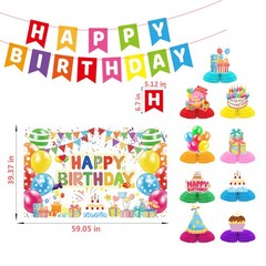 Birthday Decorations Kit, Rainbow Party Banner, Happy Multicolor