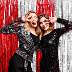 6 Pack -3M-Red Silver Foil Fringe Curtain Backdrop, 3.28Ft X 9.8Ft Metallic Tins