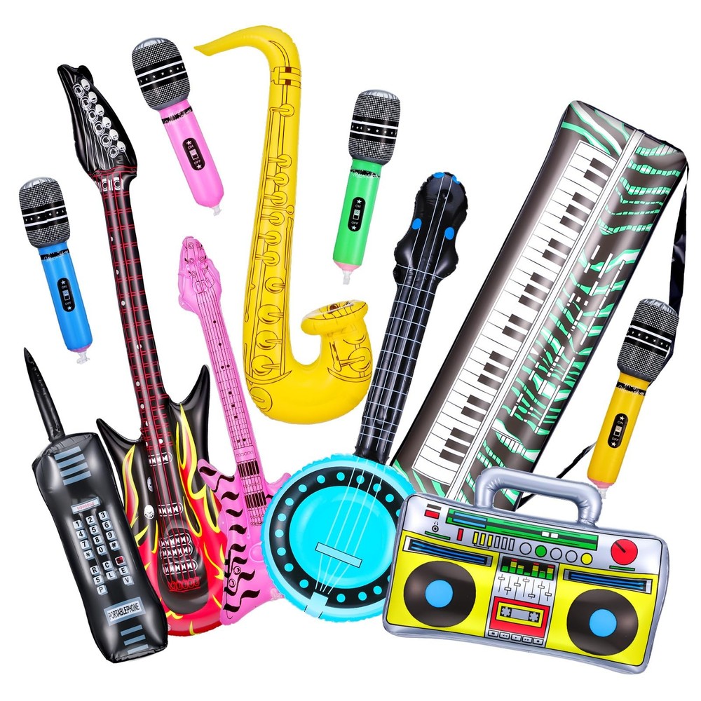 12 Pieces Inflatable Instruments Party Props Rock Star Toy Set Blow Up Guitar…