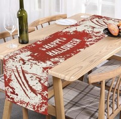 Halloween Table Runner Black & Orange Red Linen – 14 x 71 Inches – Non-Slip – UK