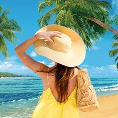 RUINI Polyester Tropical Beach Photography Backdrop Summer Palm 7x5FT, blue