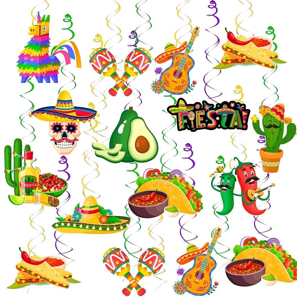 Mexican Fiesta Hanging Swirl Decorations Cinco De Mayo Party 33 PCS