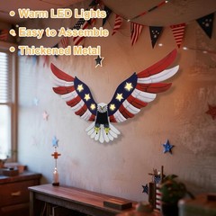 Heavy-Duty Lighted American Eagle Wall Art for 4th of July Outdoor Festivities