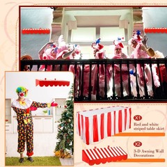 6 Pcs 3D Circus Wall Decorations & Stripe Table Skirts for Carnival Party Decor