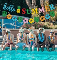 Glittery Hello Summer Banner Hawaiian Luau Tropical Themed Banner Colorful Su…
