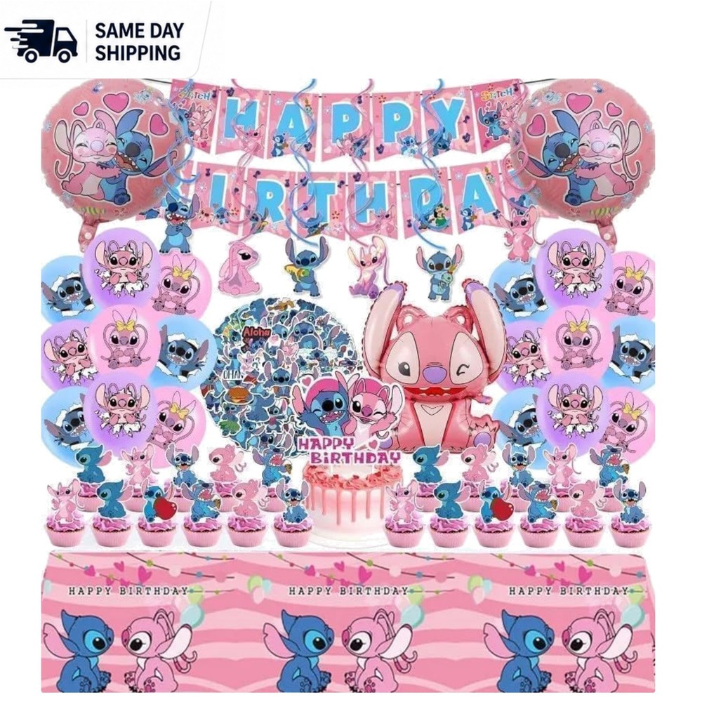 Vibrant 101PC Stitch Themed Birthday Decoration Kit for Girls – Pink & Fun!