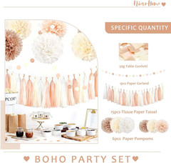 Boho Wedding Decorations, 28PCS Rustic Neutral Creamy White Tissue Paper Pom Pom