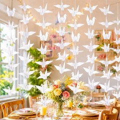 4 Pack 3D White Paper Crane Hanging Garlands Birds Streamers Garland Origami …