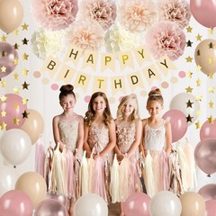Blush Beige Party Decorations Boho Happy Decorations Banner Pink Nude Ivory B…