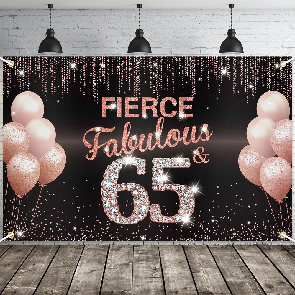 Fierce Fabulous and 65 Banner Rose Gold Happy 65th Birthday Party Decorations…