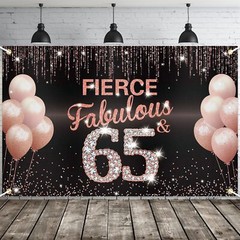 Fierce Fabulous and 65 Banner Rose Gold Happy 65th Birthday Party Decorations…