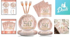 Complete 96-Piece Pink Rose Gold 50th Birthday Collection for Effortless Hosting