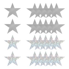24 Pcs Stars Cutouts, 6 Inch Double Printed Paper Stars, Silver/Laser Silver