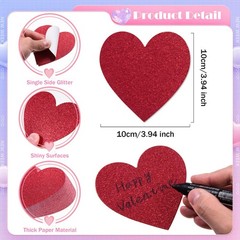 180 PCS Red Glitter Heart Shape Paper Cutouts 4 Inch Valentines Day Decor