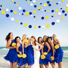 Pinkblume 46Ft Navy Blue And Yellow Circle Dots Garland Royal Blue Yellow White