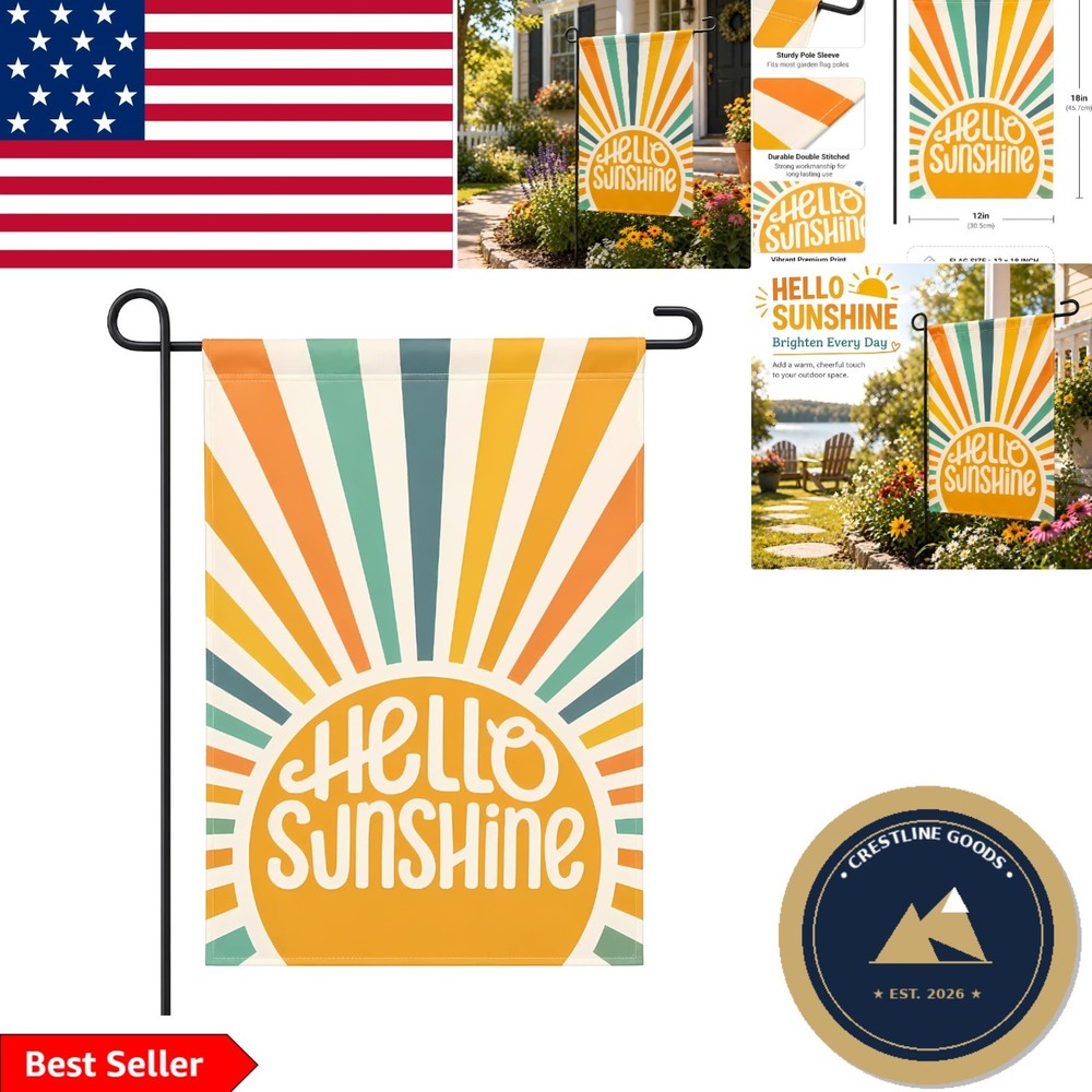 Vibrant 12″ x 18″ Summer Garden Flag – Double-Sided Hello Sunshine Design