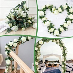 6FT Artificial Eucalyptus Garland with 14 Fake White Rose Flowers – Floral