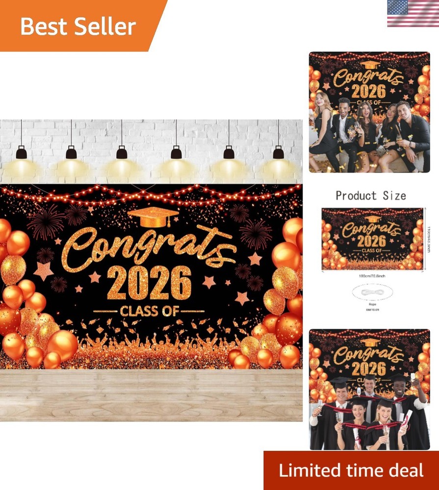 Orange and Black Graduation Decorations Class of 2026 Banner