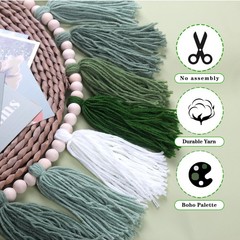 Green Boho Yarn Tassel Garland Sage Green Garland Wall Hanging Decor Forest W…