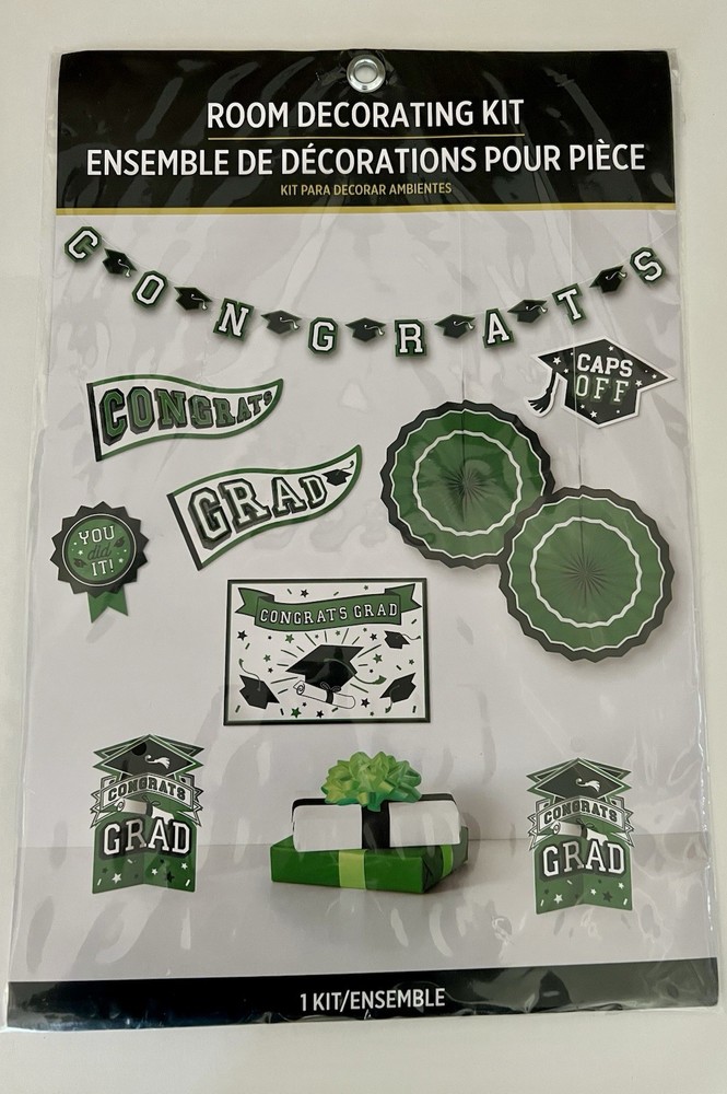 New Green Black White Graduation Decorations Congrats Grad