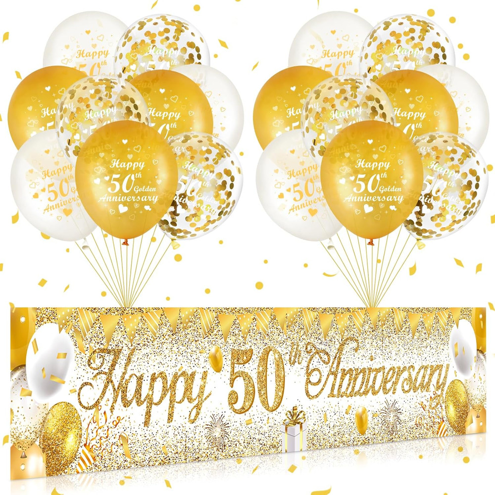 50Th Wedding Anniversary Decorations White Gold Happy 50Th Anniversary Yard Bann