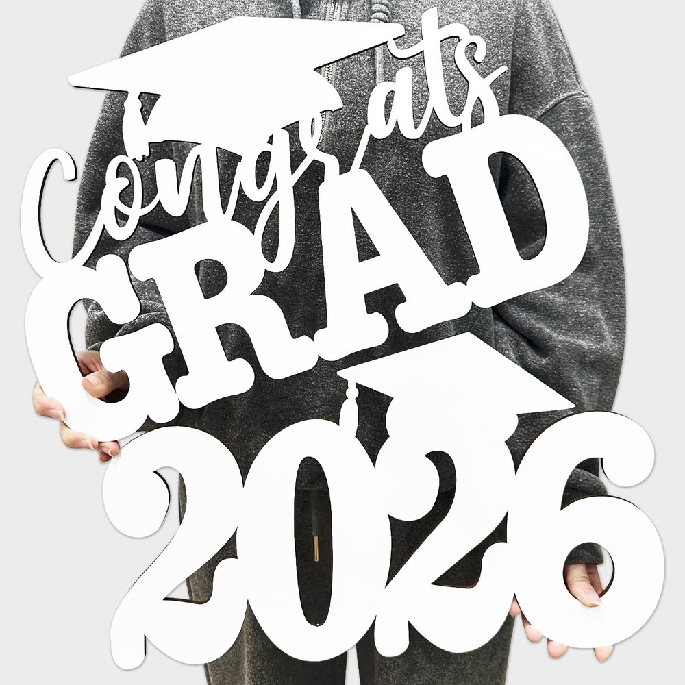 2 PCS Class Of 2026 Wood Signs White Graduation Congrats Grad Photo Booth Prop