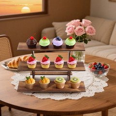 Wooden Display Riser Stand 3-Tier Rectangular Cupcake Rack Portable Shelf Rack