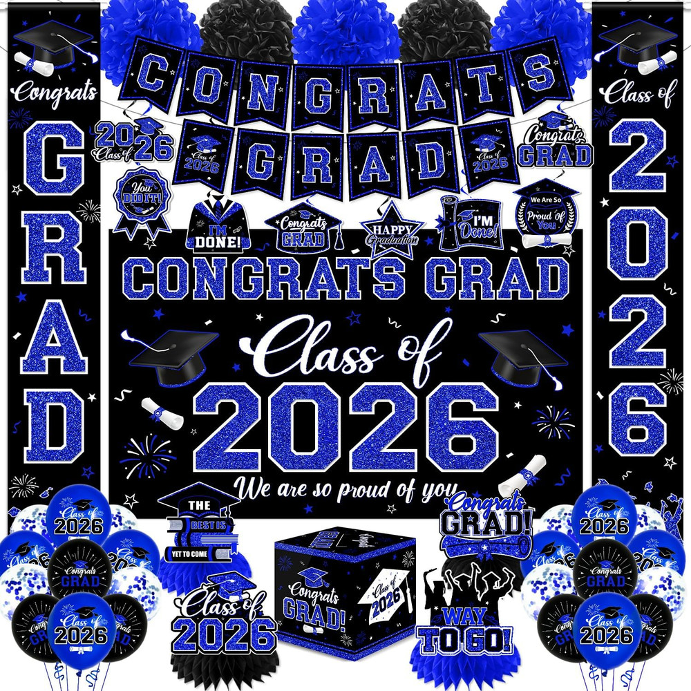 Graduation Decorations Class of 2026,Blue Graduation Decorations 2026- Congrats