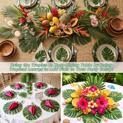 22 Pcs Tiki Bar Hut Decorations Kit with Banner 20 Tropical Palm Leaves and 108