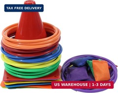 42 pcs 3-in-1 Carnival Games Set Plastic Colorful Cones Ring Toss Combo Set Outd
