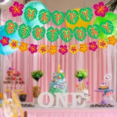 Tropical Birthday Banner Decor Happy Luau Palm Leaf Hawaiian Party Backdrop Set
