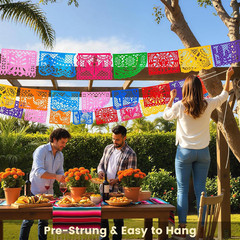 1 Pack 18 Ft Mexican Party Banner Cinco De Mayo Decoration, Plastic Papel Picado