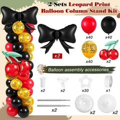 2 Sets 165 Pcs Cheetah Print Cherry Balloon Column Kit with Red Black Leopard…