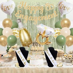 Elevate Your Engagement with Green Gold Party Decorations & Elegant Banner Set